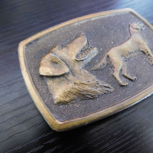 Vintage 1977 Belt Buckle Adezy Dog Dogs Canine Casual Brass RARE Made in USA - Picture 4 of 7
